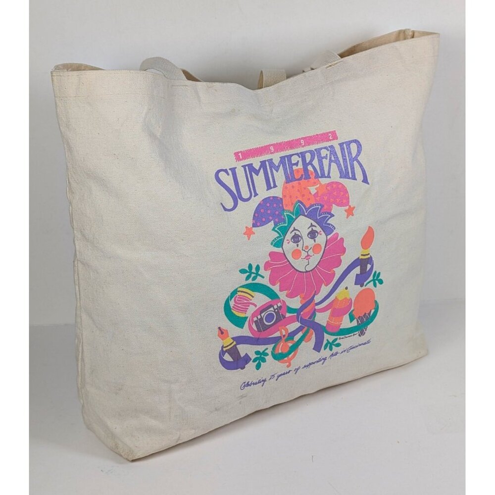 Vintage 90s Cincinnati Summerfair 1992 Arts Festival VTG Canvas Tote Bag Clown